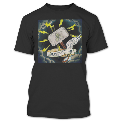 A black t-shirt with the shopify logo