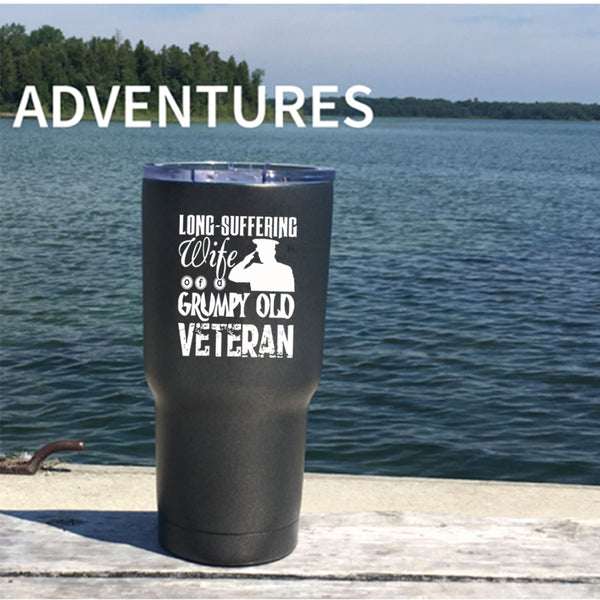 Long Suffering Wife Of A Grumpy Old Veteran Tumbler 30 oz Stainless Steel, Cool Mom Travel Mug