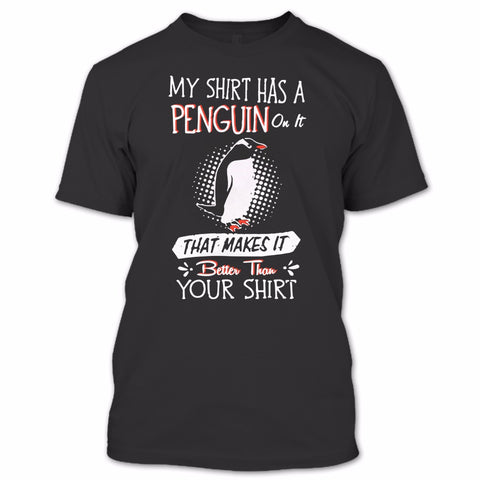 A black t-shirt with the shopify logo