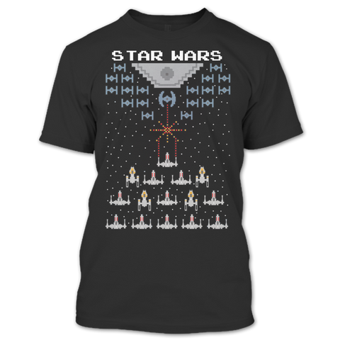 A black t-shirt with the shopify logo