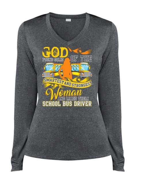 Made Them School Bus Driver T Shirt, Smartest And Strongest Woman T Shirt, Cool Shirt (Ladies LS Heather V-Neck)