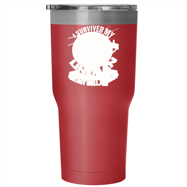 I Survived My Lineman Career With My Sanity Tumbler 30 oz Stainless Steel, Cute Lineman Travel Mug