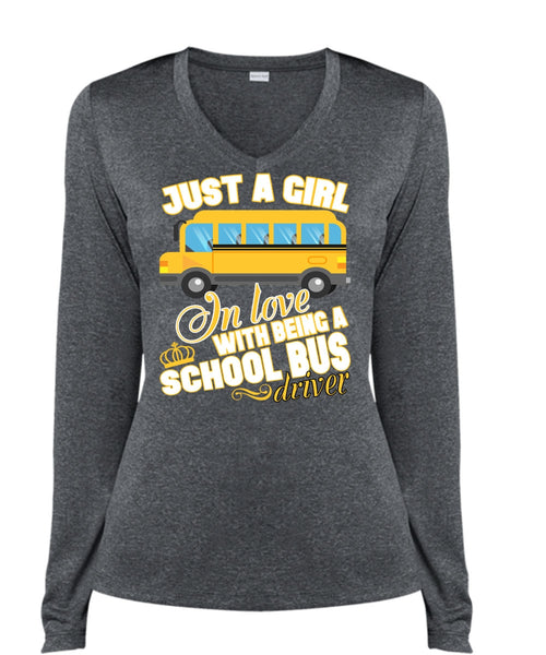 Being A School Bus Driver T Shirt, Just A Girl In Love T Shirt, Cool Shirt (Ladies LS Heather V-Neck)