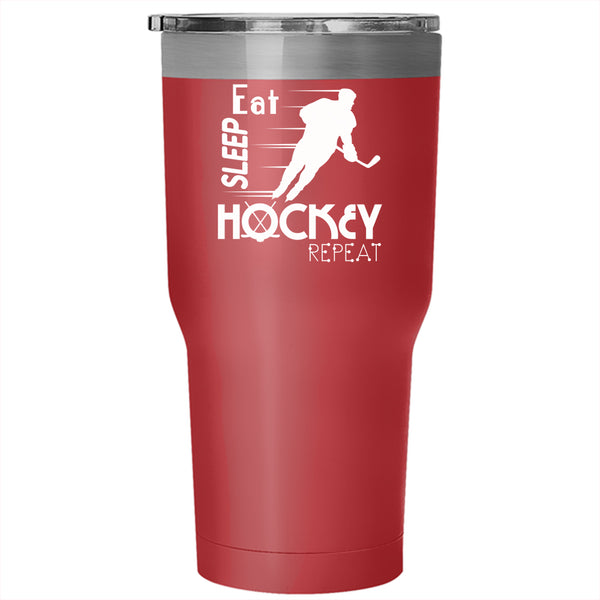 Eat Sleep Hockey Repeat Tumbler 30 oz Stainless Steel, Cool Sporty Travel Mug