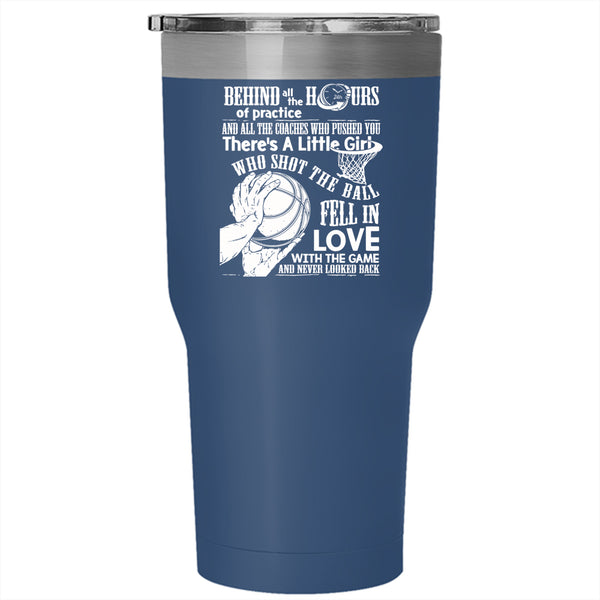 Little Girl Shot The Ball Fell In Love Tumbler 30 oz Stainless Steel, Cool Basketball Travel Mug
