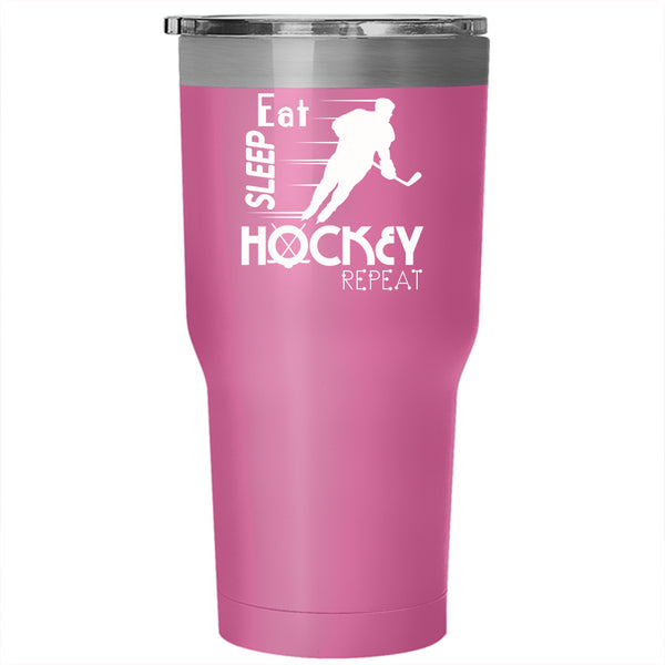 Eat Sleep Hockey Repeat Tumbler 30 oz Stainless Steel, Cool Sporty Travel Mug