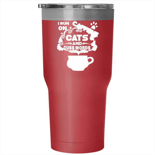I Run On Caffeine Cats Tumbler 30 oz Stainless Steel, Cute Cat Travel Mug