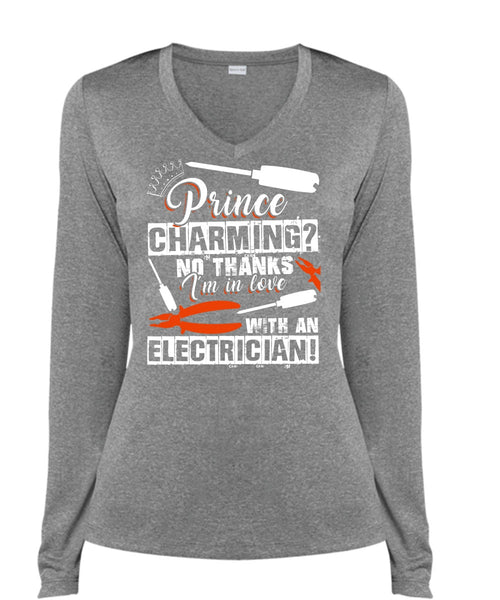I'm In Love With An Electrician T Shirt, Being An Electrician T Shirt, Cool Shirt (Ladies LS Heather V-Neck)
