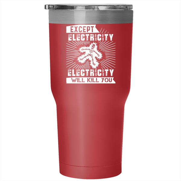 Funny Electricity Tumbler 30 oz Stainless Steel, Cool Gift For Electrician Travel Mug