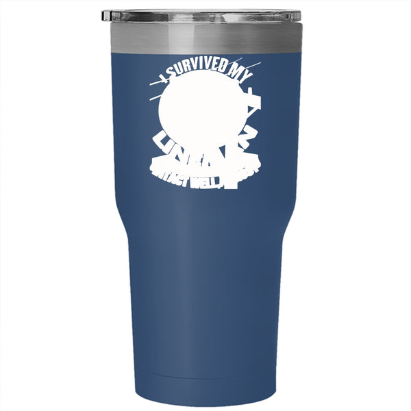 I Survived My Lineman Career With My Sanity Tumbler 30 oz Stainless Steel, Cute Lineman Travel Mug