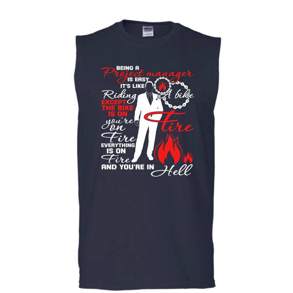 Being A Project Manager T Shirt, It's Easy It's Like Riding A Bike T Shirt, Cool T Shirt (Men's Cotton Sleeveless)