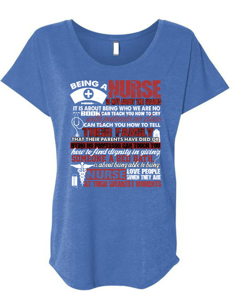 Being A Nurse T Shirt, Nurse Love People T Shirt, Cool Shirt (Ladies' Triblend Dolman Sleeve)