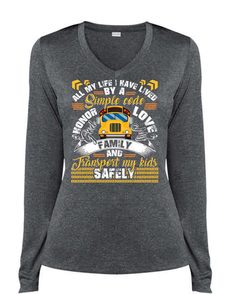 God My Family T Shirt, I Love Bus T Shirt, Cool Shirt (Ladies LS Heather V-Neck)