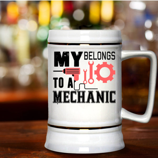 I Love Mechanic Beer Stein 22oz, My Heart Belongs To A Mechanic Beer Mug