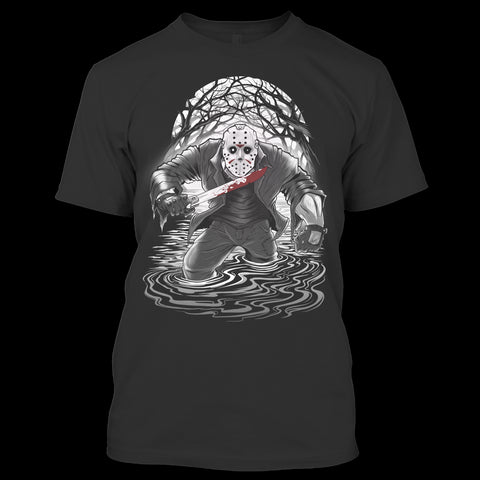 A black t-shirt with the shopify logo