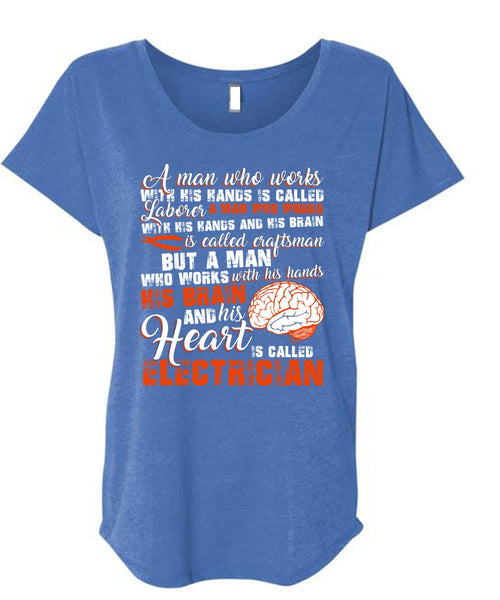 His Heart Is Called Electrician T Shirt, I Love Electrician T Shirt, Cool Shirt (Ladies' Triblend Dolman Sleeve)