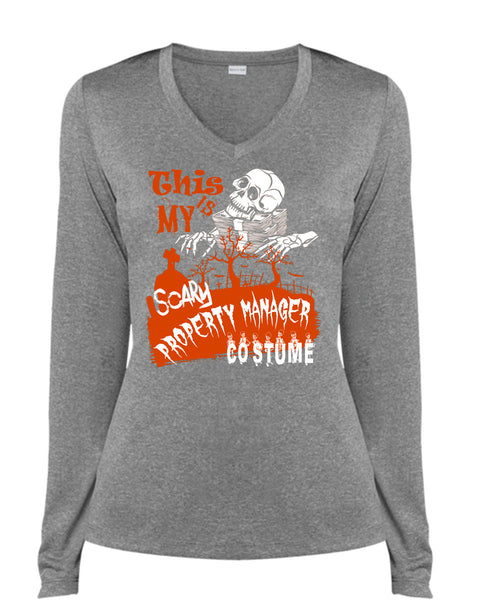 This Is My Scary Property Manager Costume T Shirt, Being A Manager T Shirt, Cool Shirt (Ladies LS Heather V-Neck)