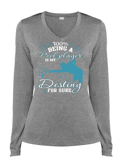 Being A Pool Player T Shirt, I Love Pool T Shirt, Cool Shirt (Ladies LS Heather V-Neck)