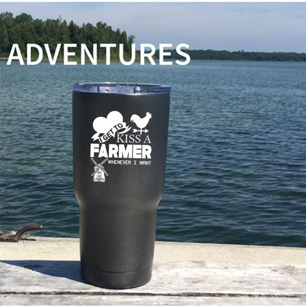 I Get To Kiss A Farmer Tumbler 30 oz Stainless Steel, Cute Farmer Travel Mug