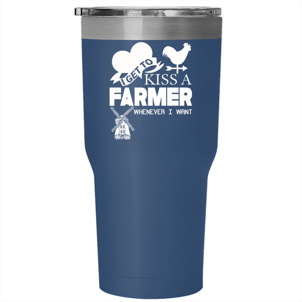 I Get To Kiss A Farmer Tumbler 30 oz Stainless Steel, Cute Farmer Travel Mug