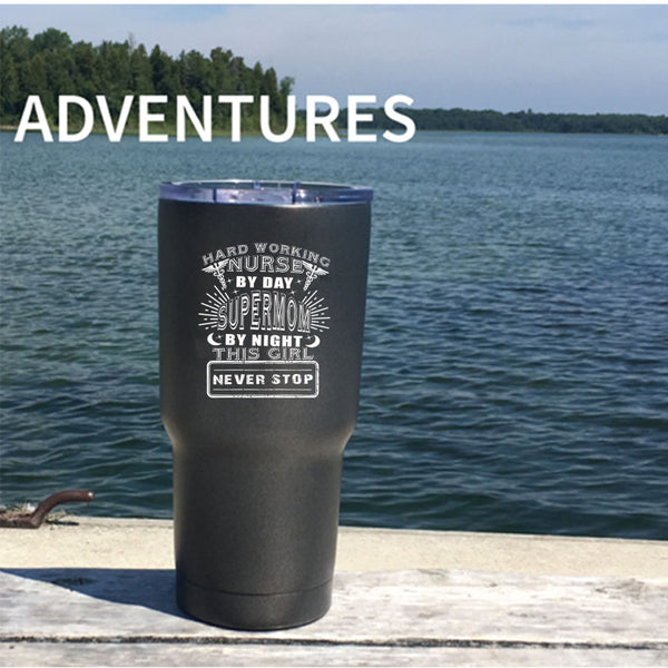 Hard Working Nurse By Day Tumbler 30 oz Stainless Steel, Mom By Night Travel Mug