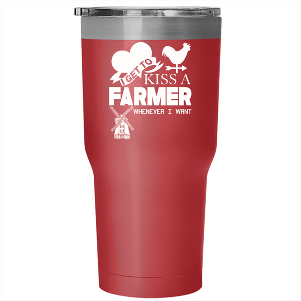 I Get To Kiss A Farmer Tumbler 30 oz Stainless Steel, Cute Farmer Travel Mug
