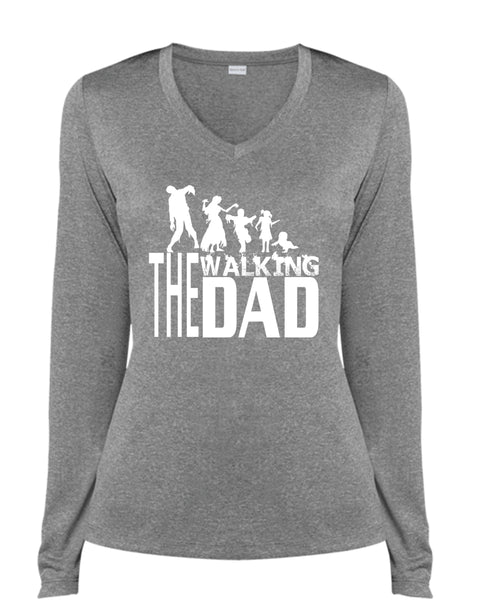 The Walking Dad T Shirt, Being A Papa T Shirt, Father's Day T Shirt (Ladies LS Heather V-Neck)
