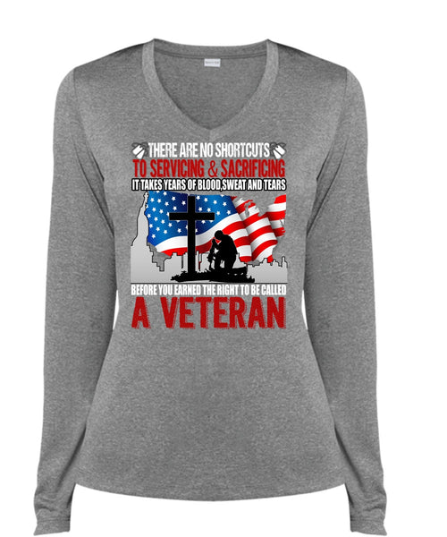 To Be Called A Veteran T Shirt, Sweat And Tears T Shirt, Cool Shirt (Ladies LS Heather V-Neck)