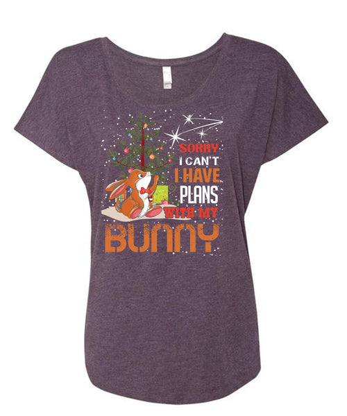 I Have Plans With My Bunny T Shirt, I Love Christmas T Shirt, Cool Shirt (Ladies' Triblend Dolman Sleeve)