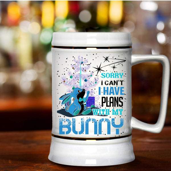 Cool Christmas Beer Stein 22oz, I Have Plans With My Bunny Beer Mug