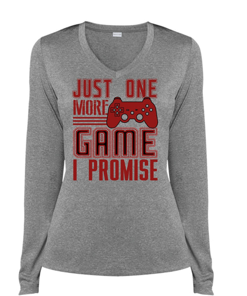 Just One More Game T Shirt, Being A Gamer T Shirt, Cool Shirt (Ladies LS Heather V-Neck)