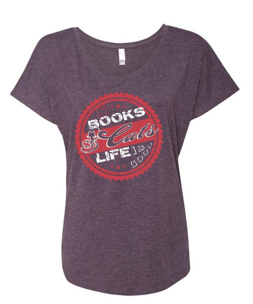 Book Cats Life Is Good T Shirt, My Life T Shirt, I Love Cats T Shirt (Ladies' Triblend Dolman Sleeve)