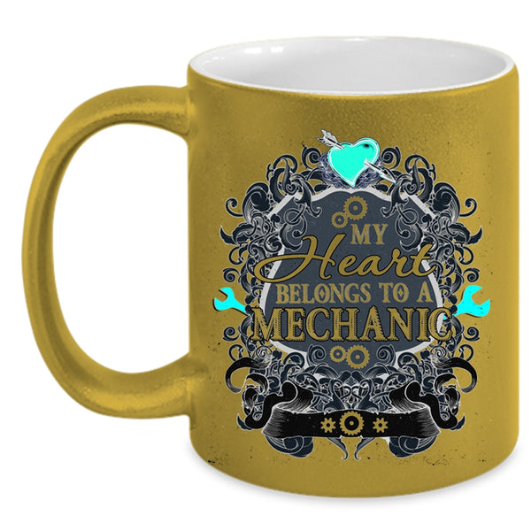 Cute Mechanic Coffee Mug, My Heart Belongs To A Mechanic Accent Mug