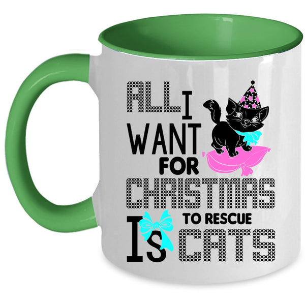 Cute Coffee Mug, All I Want For Christmas Is To Rescue Cats Accent Mug