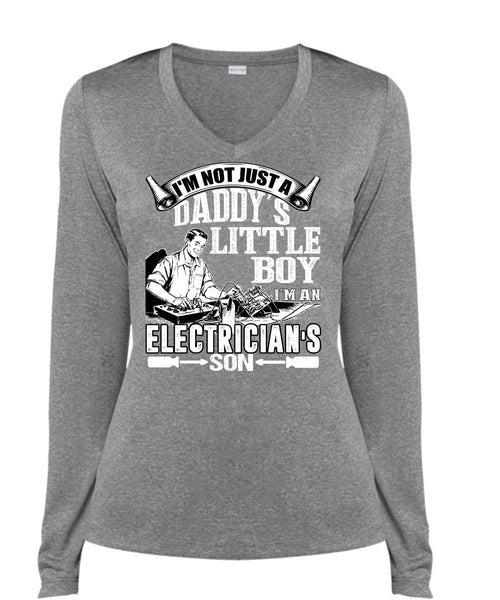 I'm An Electrician's Son T Shirt, Daddy's Little Boy T Shirt, Cool Shirt (Ladies LS Heather V-Neck)