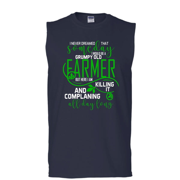 I'd Be A Grumpy Old Farmer T Shirt, Complaining All Day Long T Shirt, Cool T Shirt (Men's Cotton Sleeveless)
