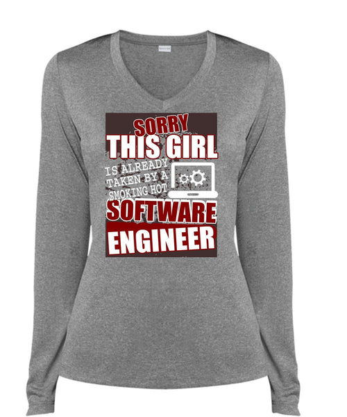 Smoking Hot Software Engineer T Shirt, Being An Engineer T Shirt, Cool Shirt (Ladies LS Heather V-Neck)