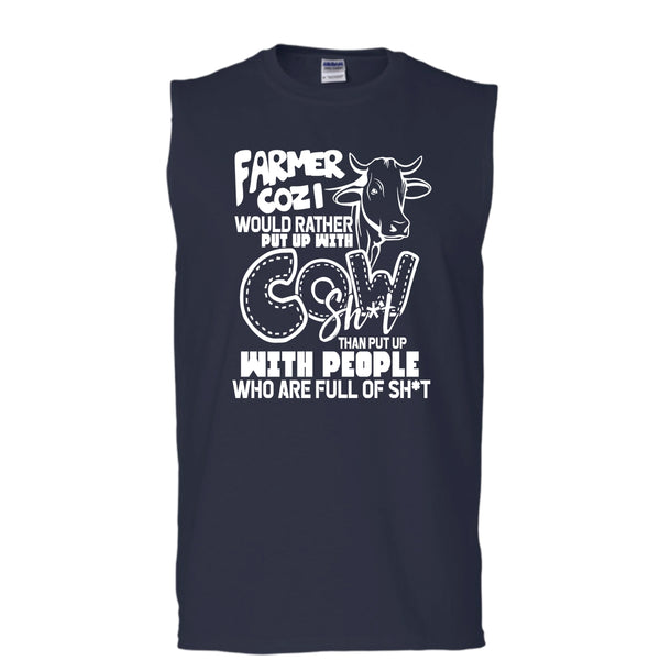 Farmer Cozi T Shirt, Rather Put Up With Cow T Shirt, Cool T Shirt (Men's Cotton Sleeveless)