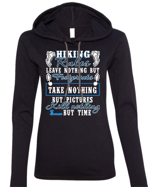 Hiking Rules T Shirt, Footprint T Shirt (Anvil Ladies Ringspun Hooded)