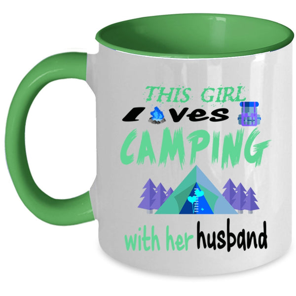 Married Coffee Mug, This Girl Loves Camping With Her Husband Accent Mug