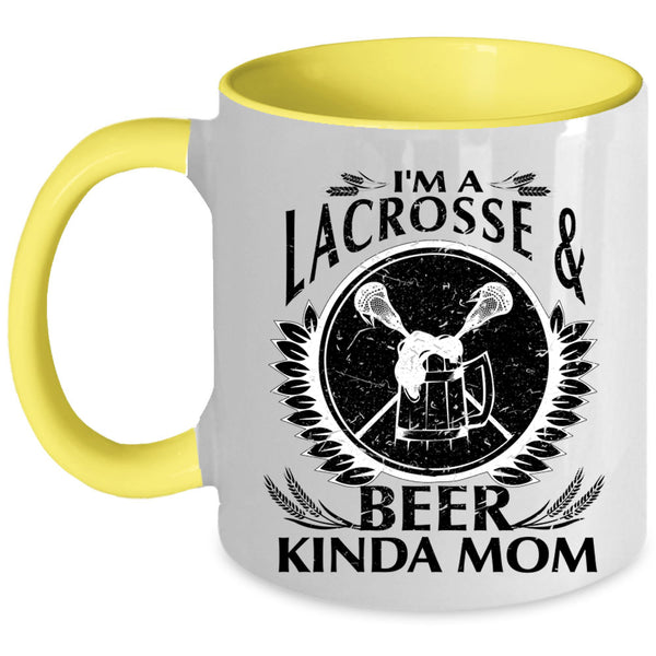 Cool Mom Coffee Mug, I'm A Lacrosse And Beer Kinda Mom Accent Mug