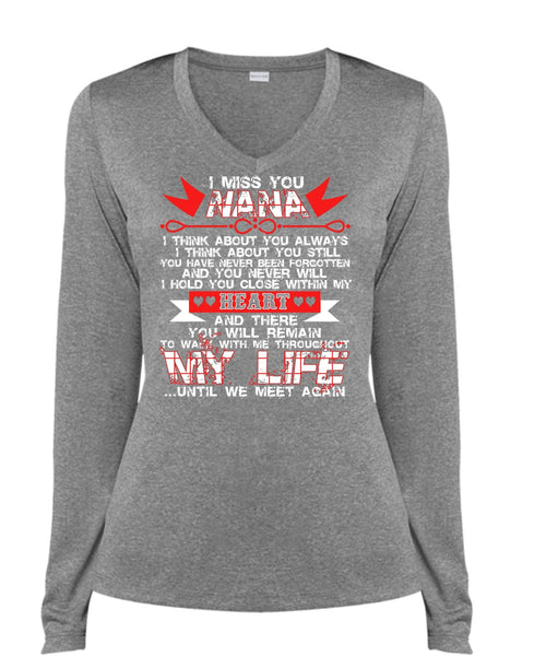 I Miss You Nana T Shirt, My Life T Shirt, Cool Shirt (Ladies LS Heather V-Neck)