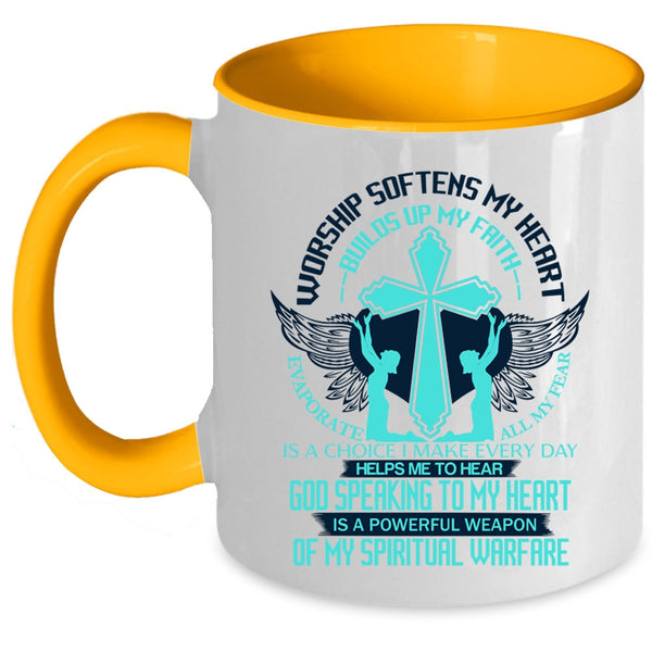 Awesome Coffee Mug, Worship Softens My Heart Accent Mug