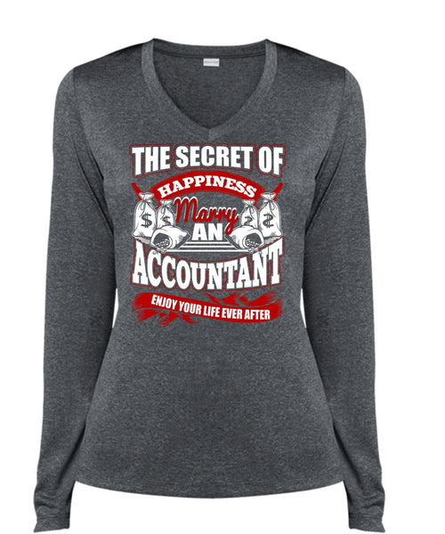 Happiness Marry An Accountant T Shirt, Being An Accountant T Shirt, Cool Shirt (Ladies LS Heather V-Neck)