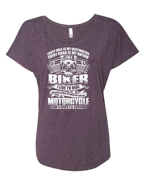 I Am A Biker T Shirt, My Motorcycle T Shirt, Cool Shirt (Ladies' Triblend Dolman Sleeve)