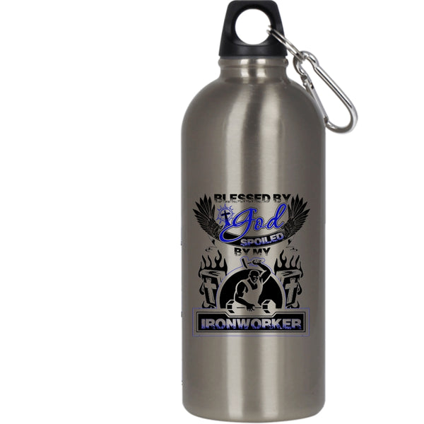 Blessed By God 20 oz Stainless Steel Bottle,Spoiled By My Ironworker Outdoor Sports Water Bottle