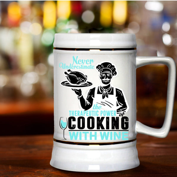 Awesome Chef Beer Stein 22oz, The Power Of Cooking With Wine Beer Mug