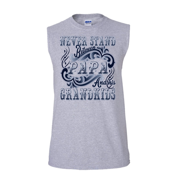 Never Stand Between T Shirt, Coolest Papa Tank Top (Men's Cotton Sleeveless)
