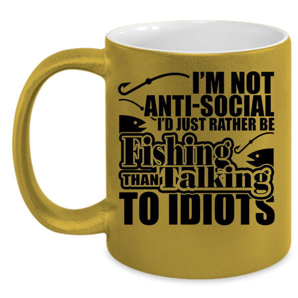 Funny Fishing Coffee Mug, I'd Just Rather Be Fishing Accent Mug