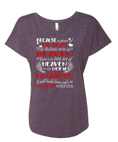Heaven In My Home My Grandson T Shirt, My Heart Lives In Heaven T Shirt, Cool Shirt (Ladies' Triblend Dolman Sleeve)